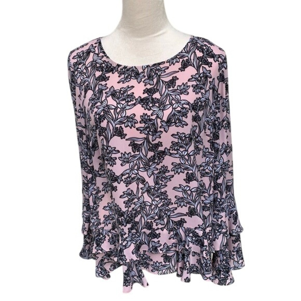 WORTHINGTON. Women's Ruffle, tiered Peplum Top. SZ 12.Ruffle Bell Sleeves.